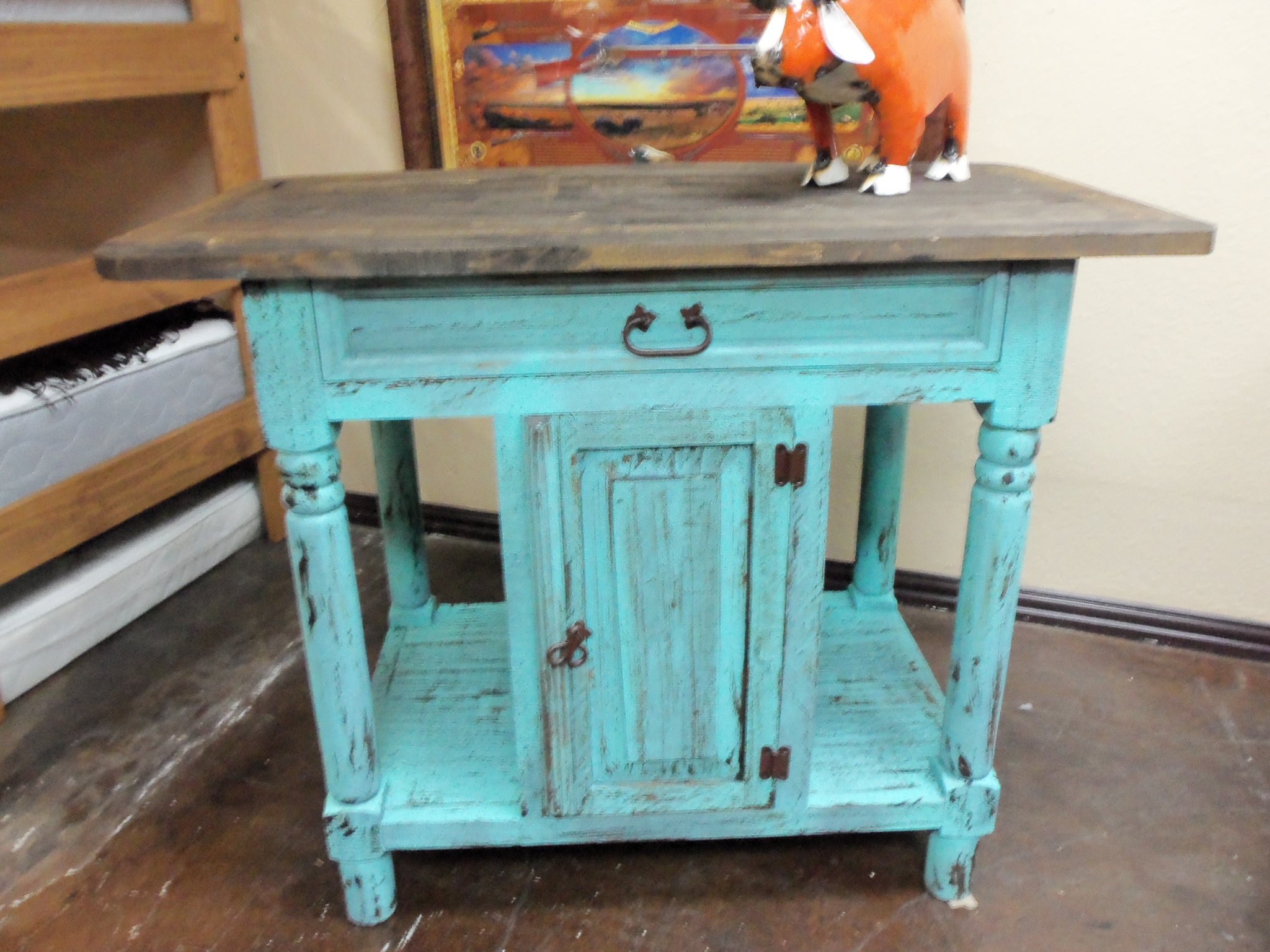 Turquoise Rustic Kitchen Island - Rick's Home Store